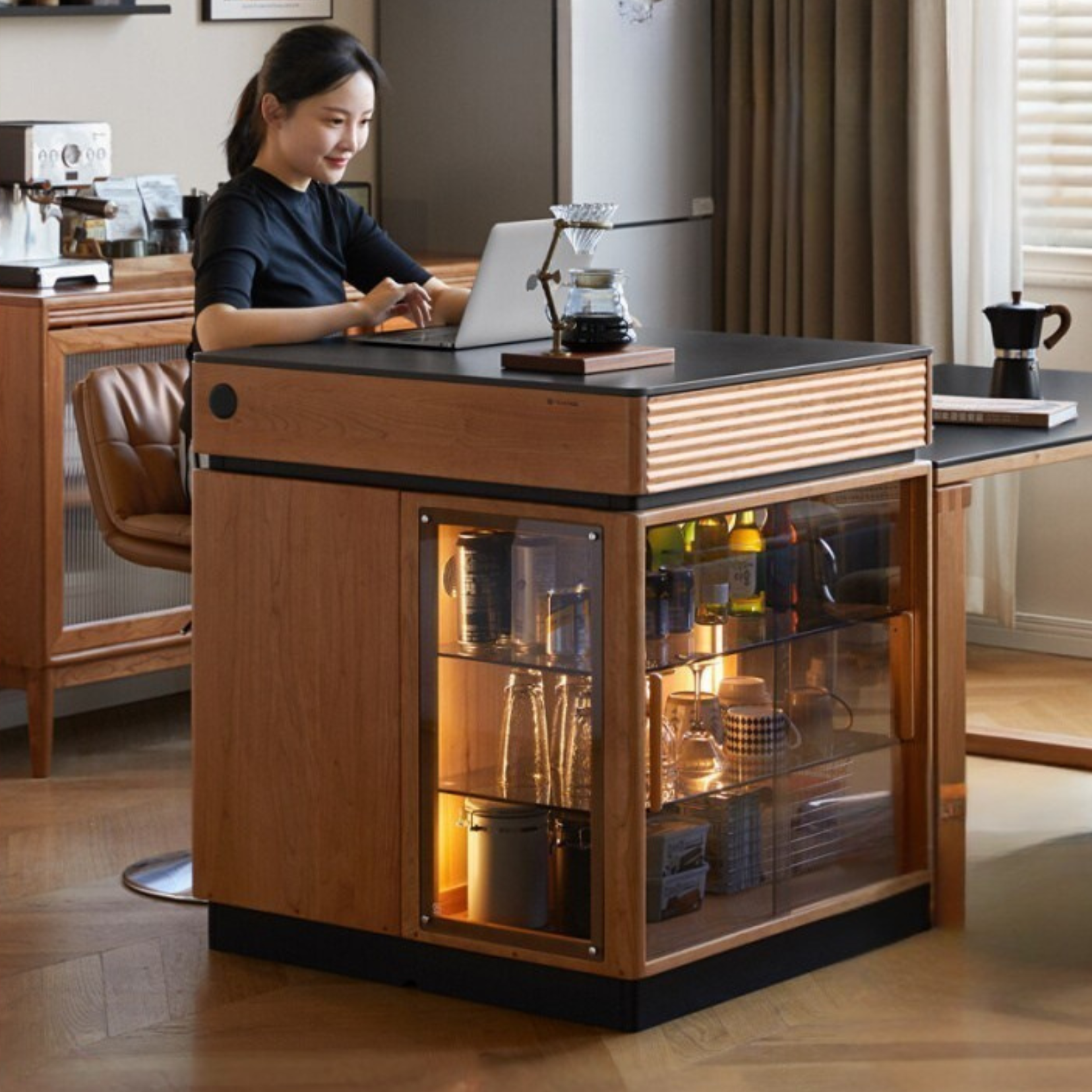 Cherry Solid Wood Island Multifunctional Bar.