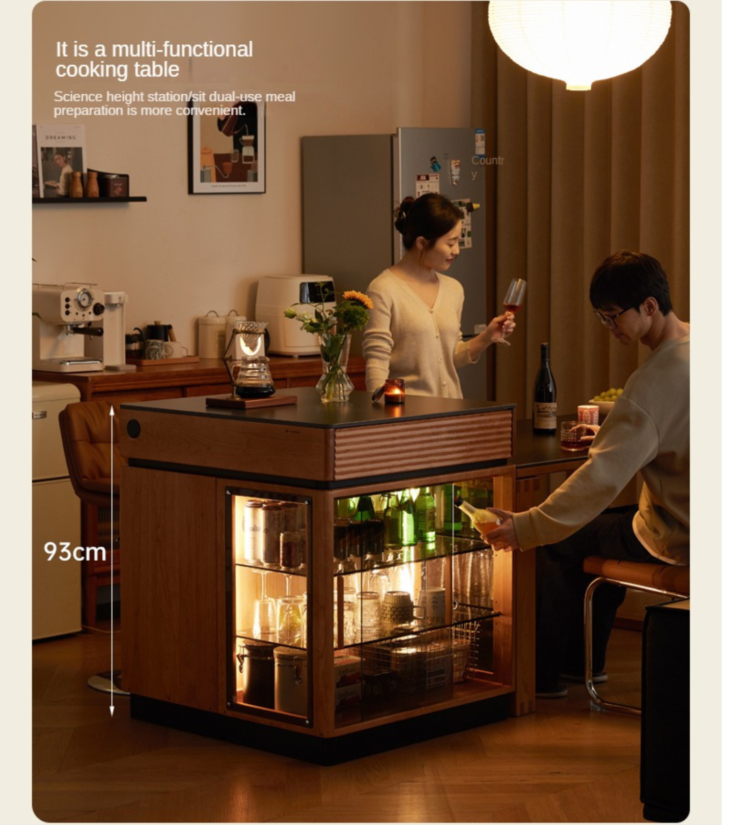 Cherry Solid Wood Island Multifunctional Bar.