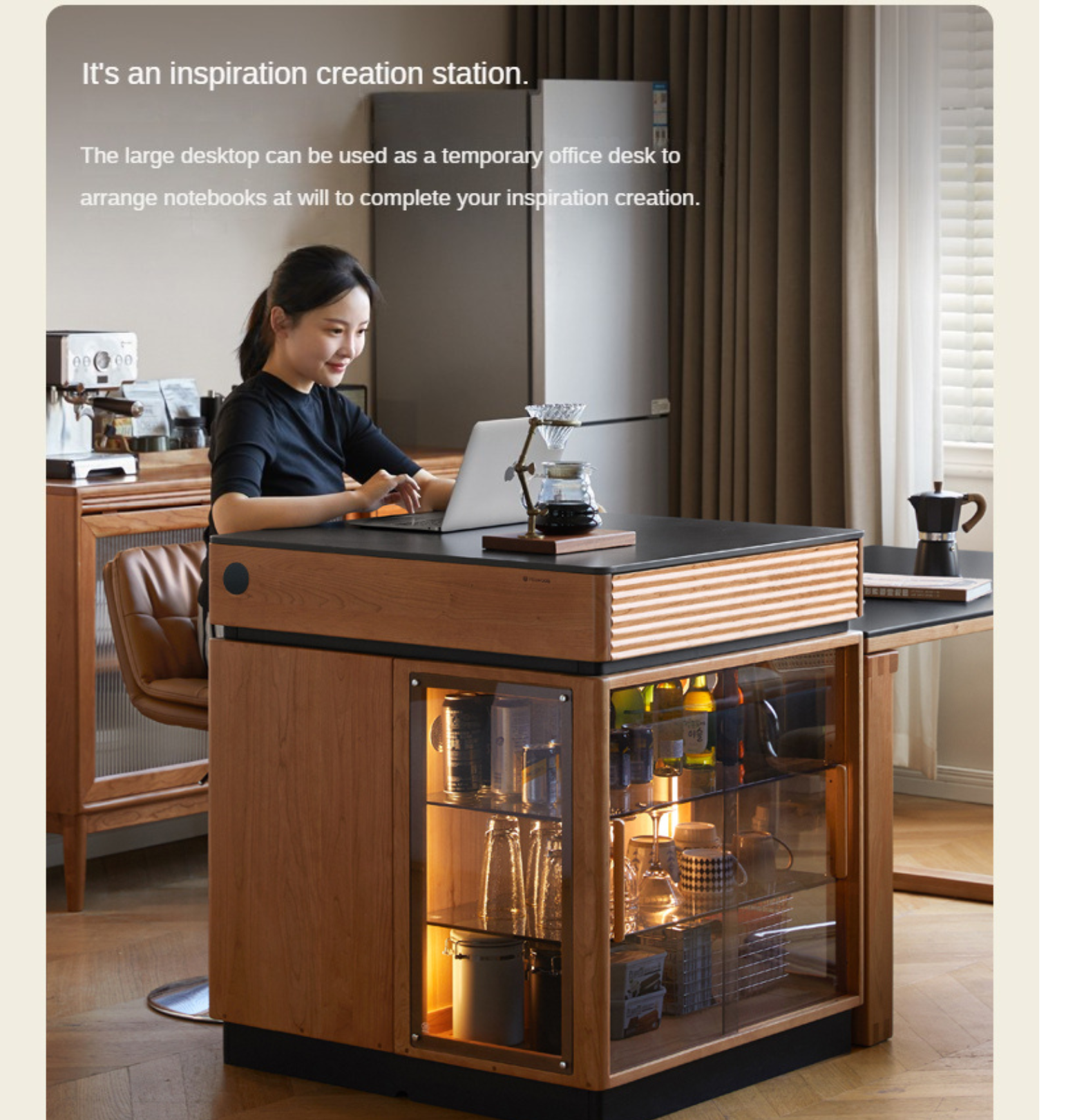 Cherry Solid Wood Island Multifunctional Bar.