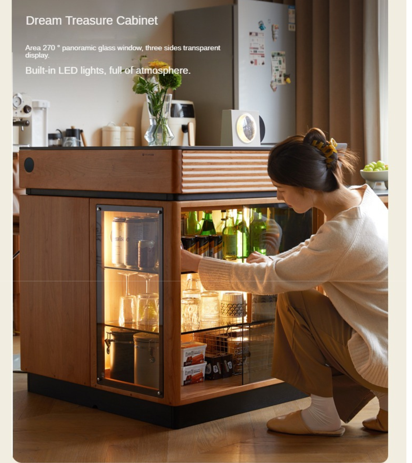 Cherry Solid Wood Island Multifunctional Bar.