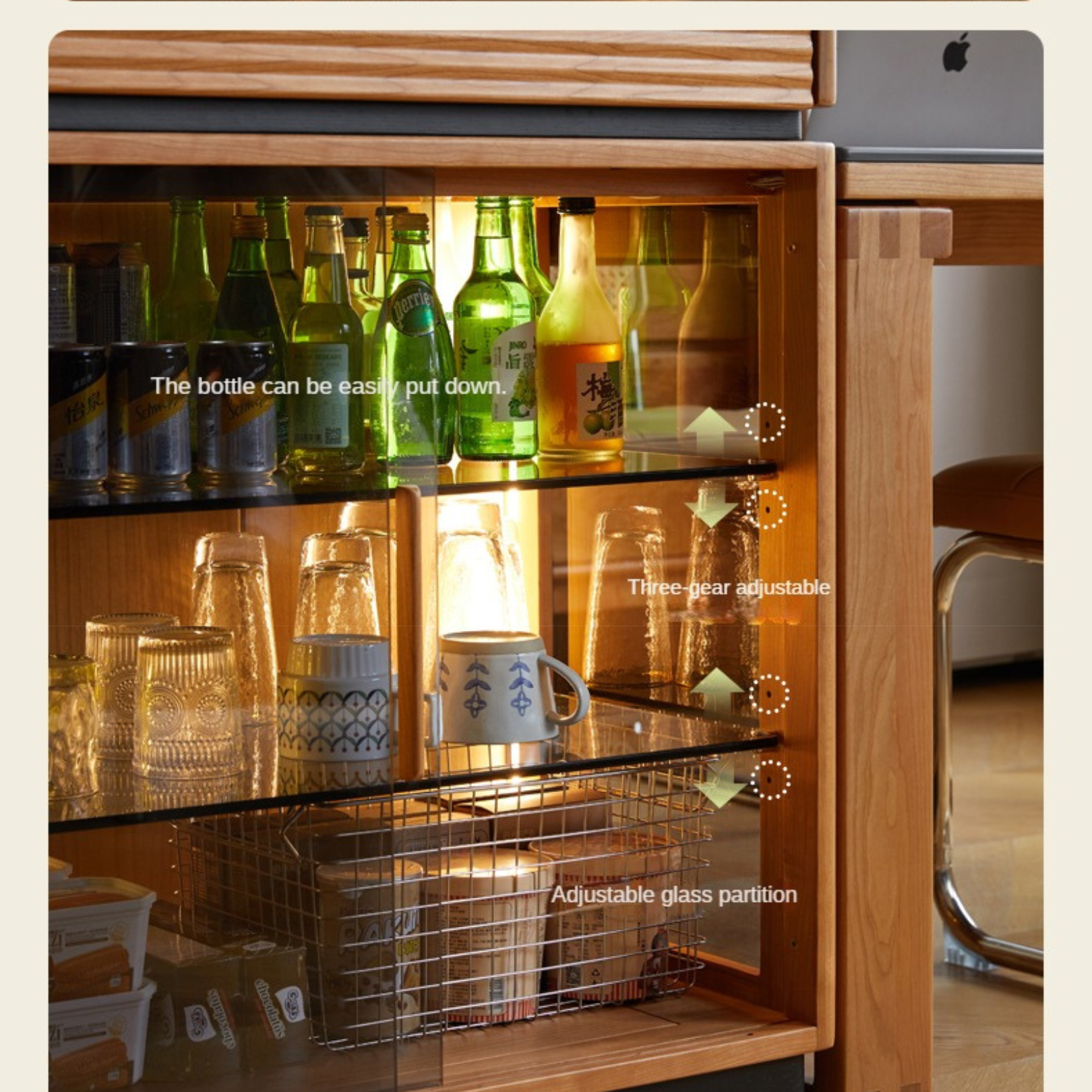 Cherry Solid Wood Island Multifunctional Bar.
