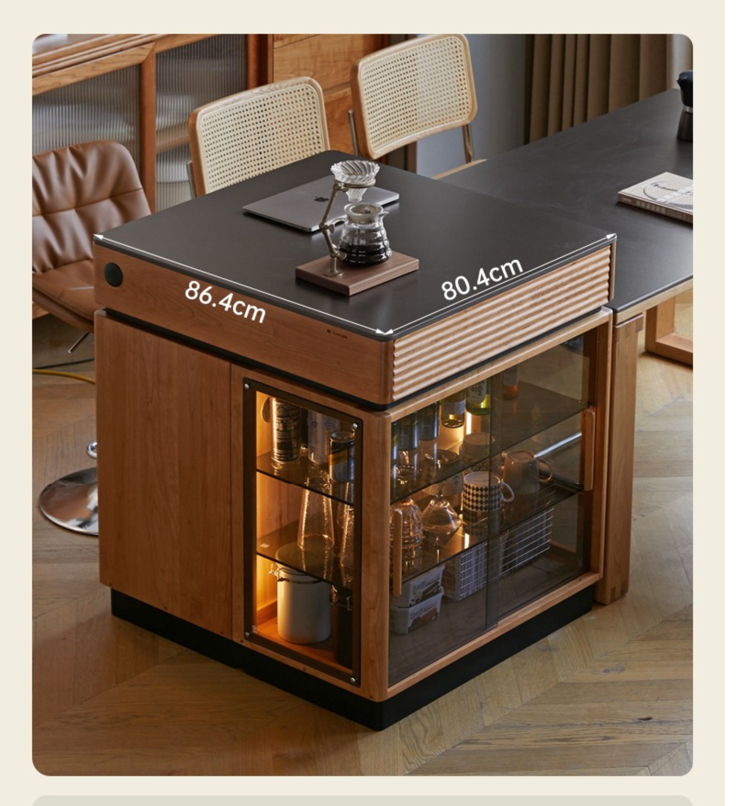 Cherry Solid Wood Island Multifunctional Bar.