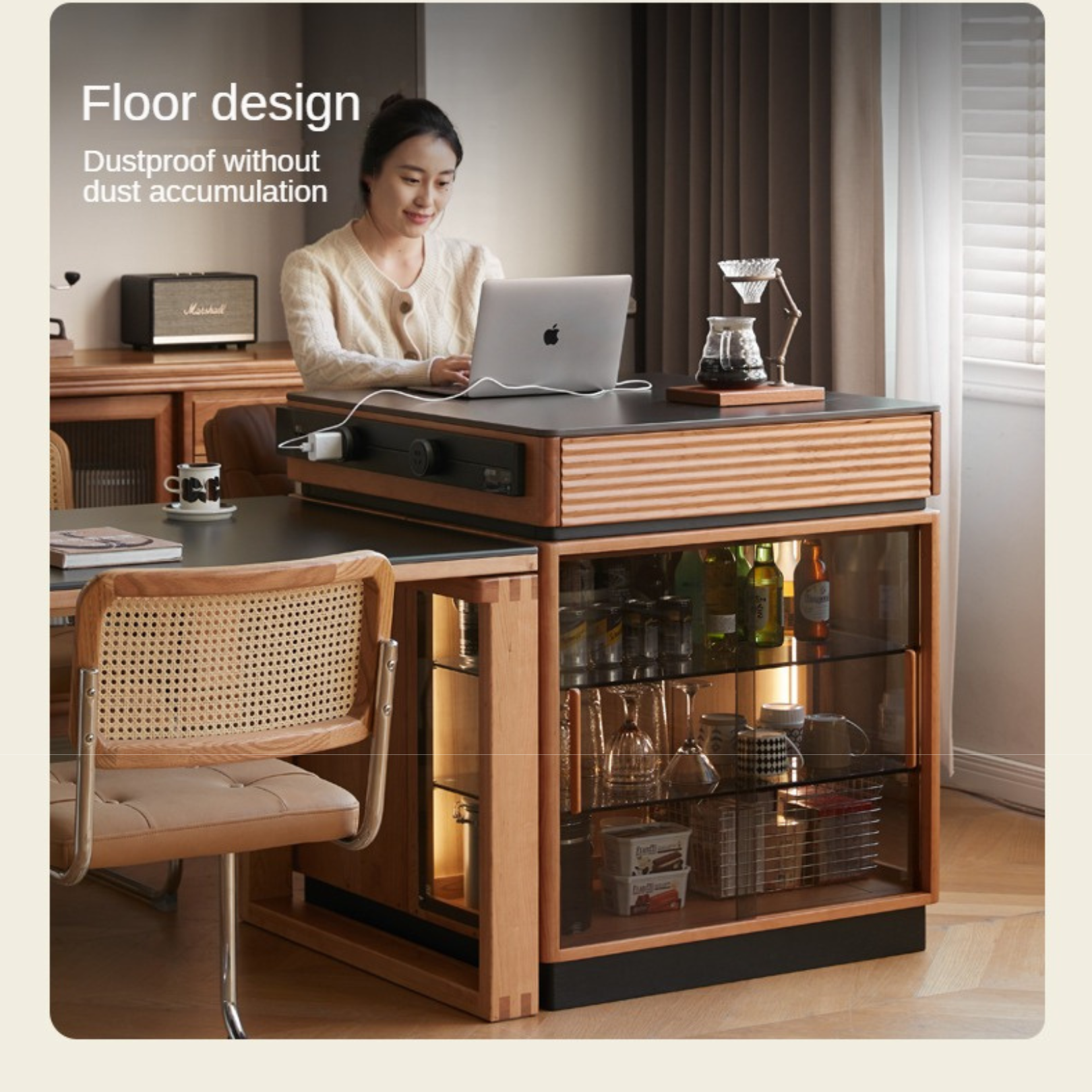 Cherry Solid Wood Island Multifunctional Bar.