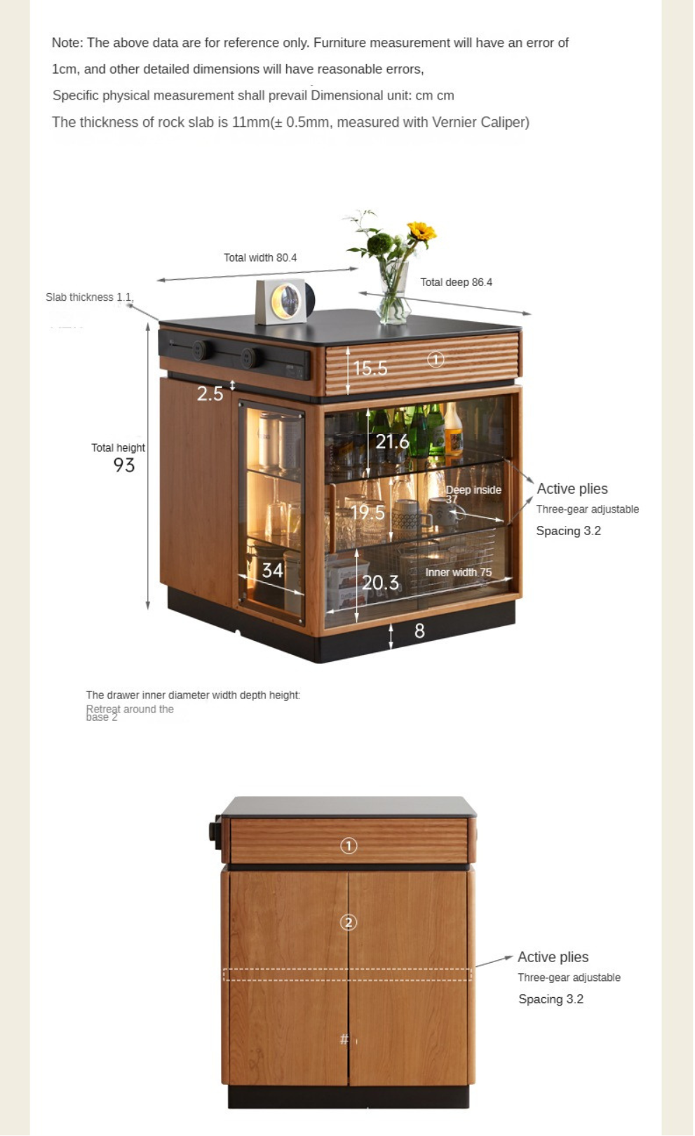 Cherry Solid Wood Island Multifunctional Bar.