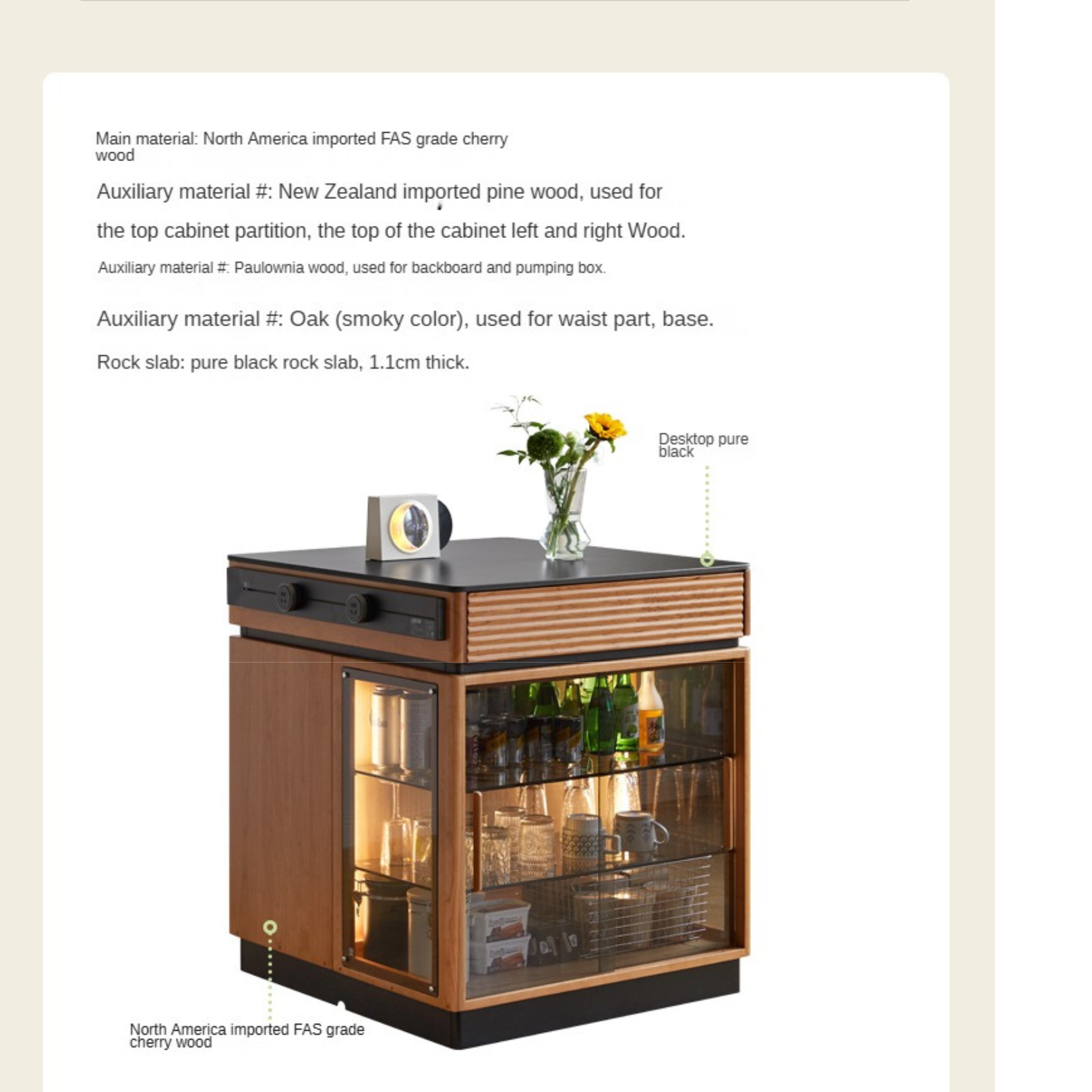 Cherry Solid Wood Island Multifunctional Bar.