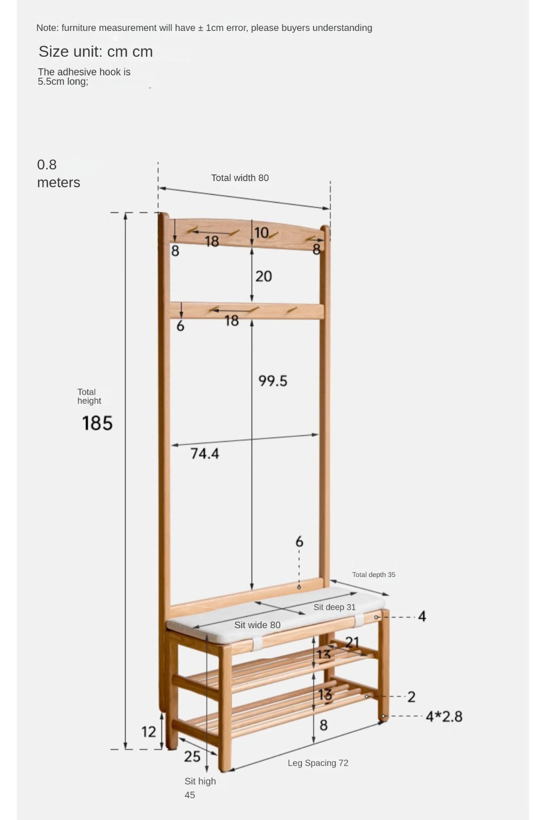 Oak, Beech Solid Wood Shoe Stool Hanger Entrance Partition