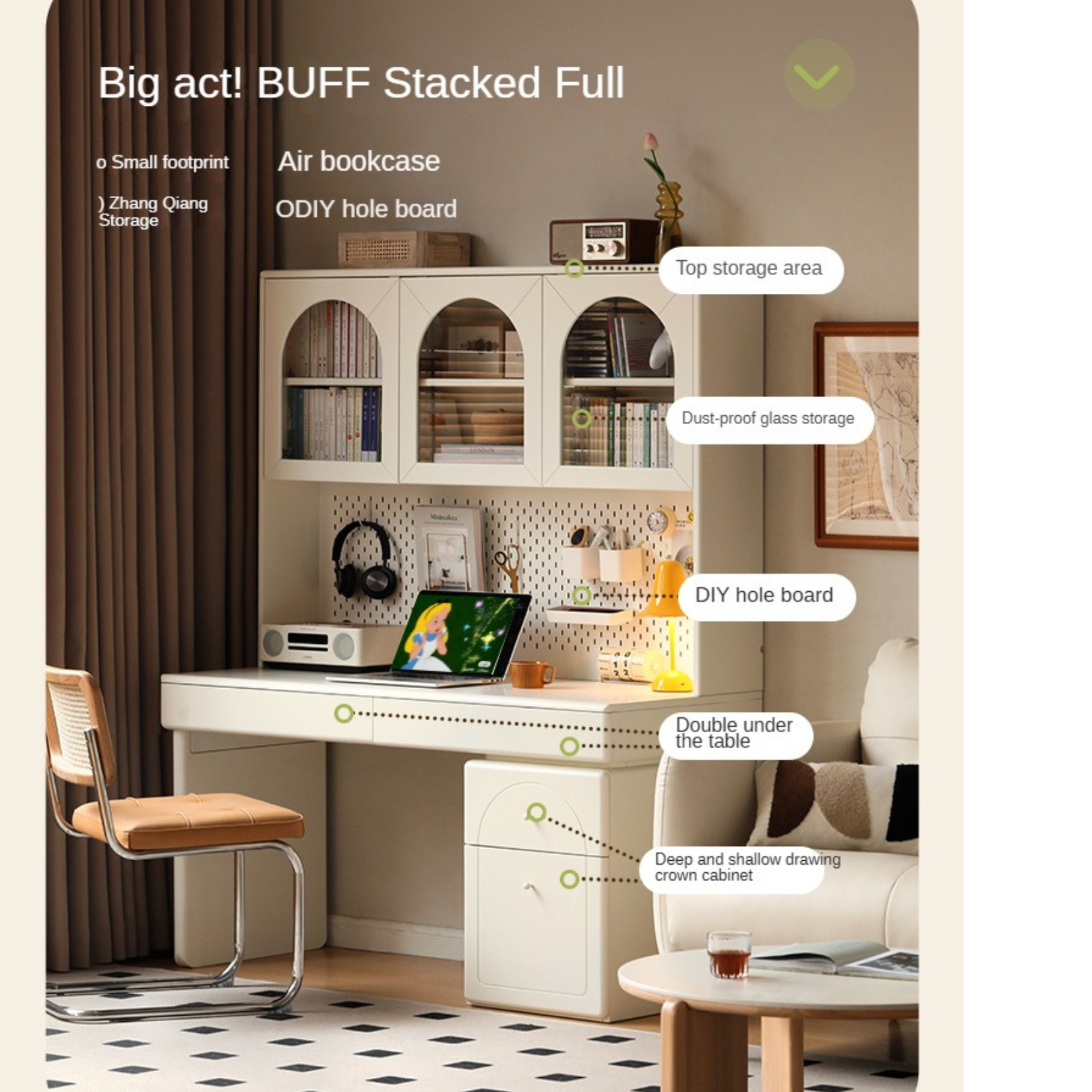 Solid RubberWood Wood Desk Bookshelf Integrated Study Table