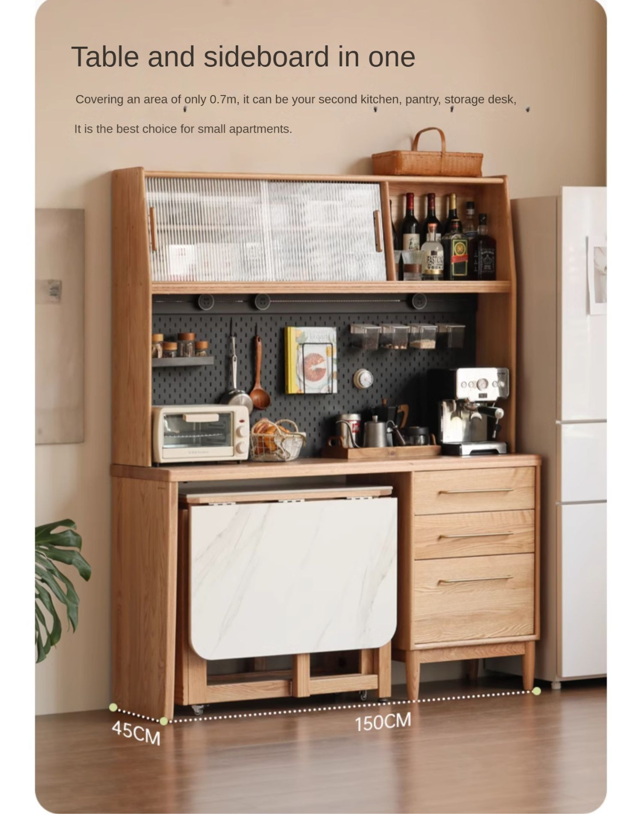 Oak Solid Wood Large Capacity Dining Sideboard