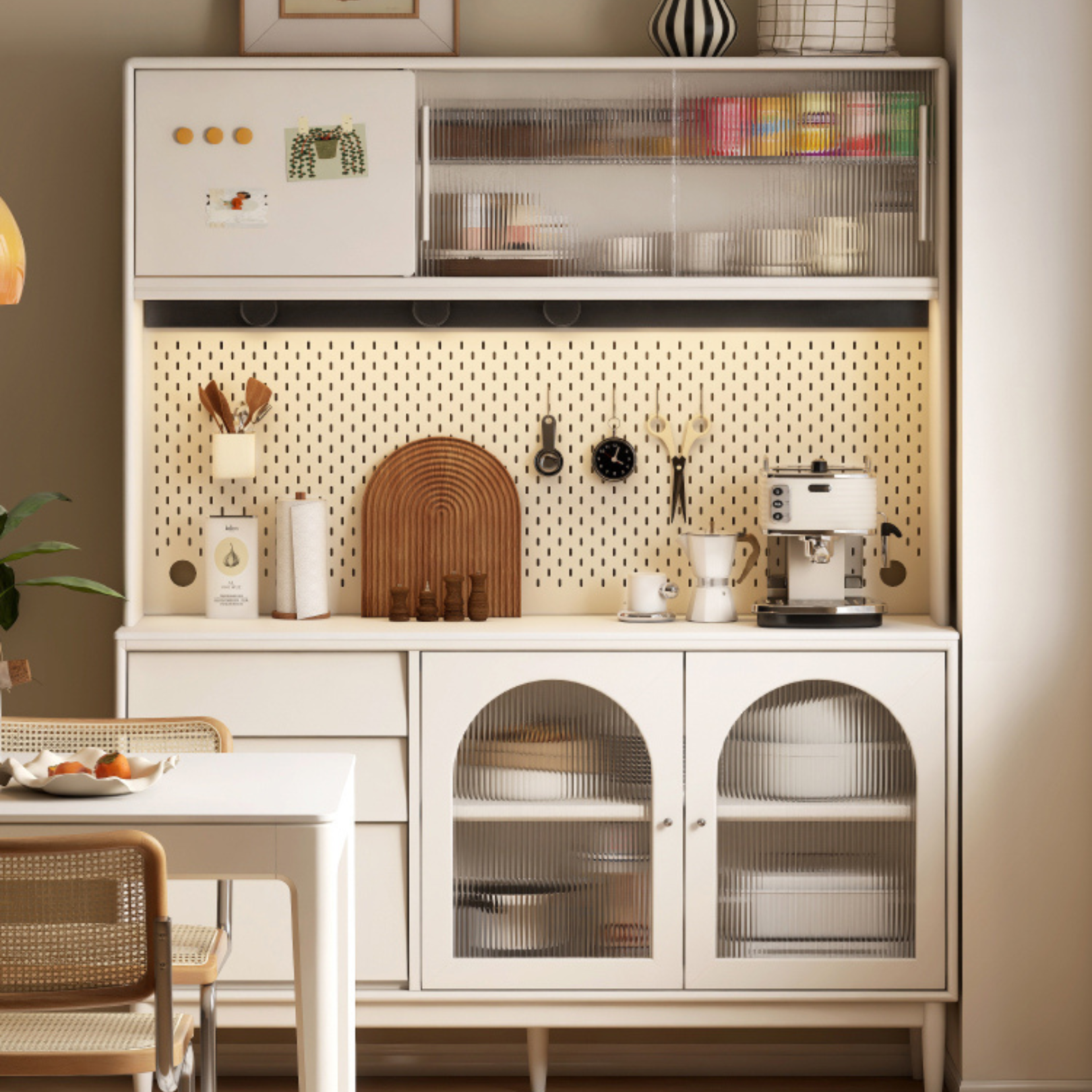Poplar Solid Wood, Solid RubberWood French Cream Style Sideboard