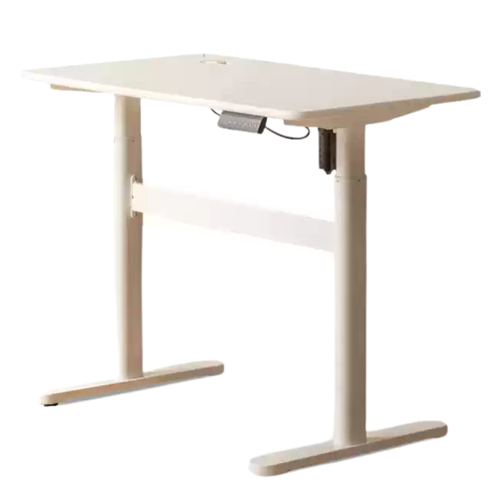 Solid Rubberwood White Cream Style Electric Lift Desk.