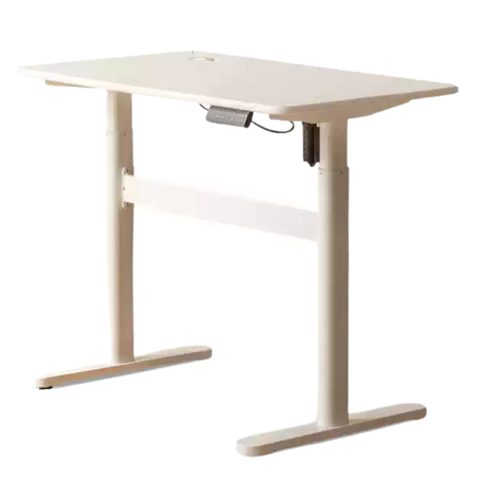 Solid Rubberwood White Cream Style Electric Lift Desk.