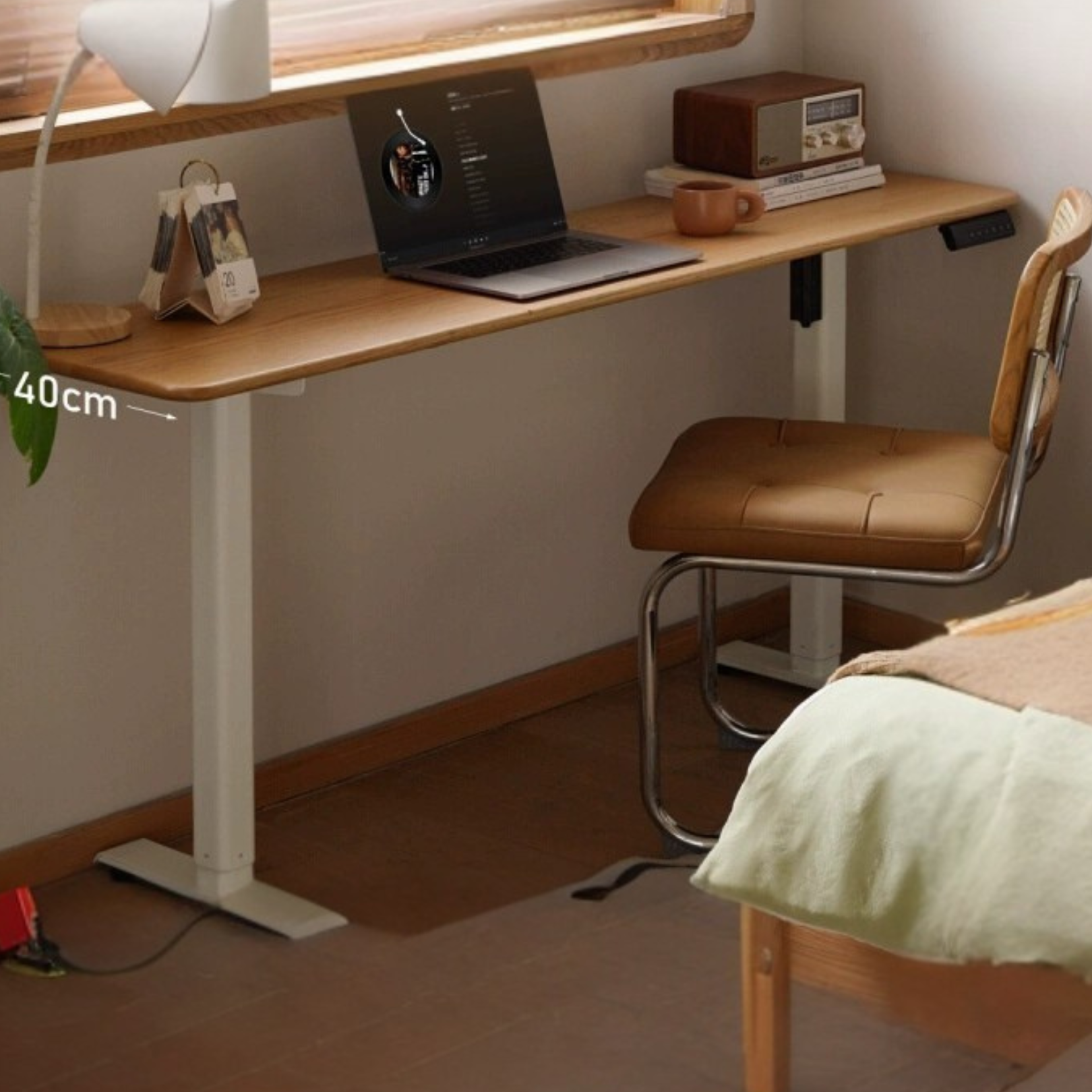Oak Solid Wood Electric Lift Narrow Long Desk