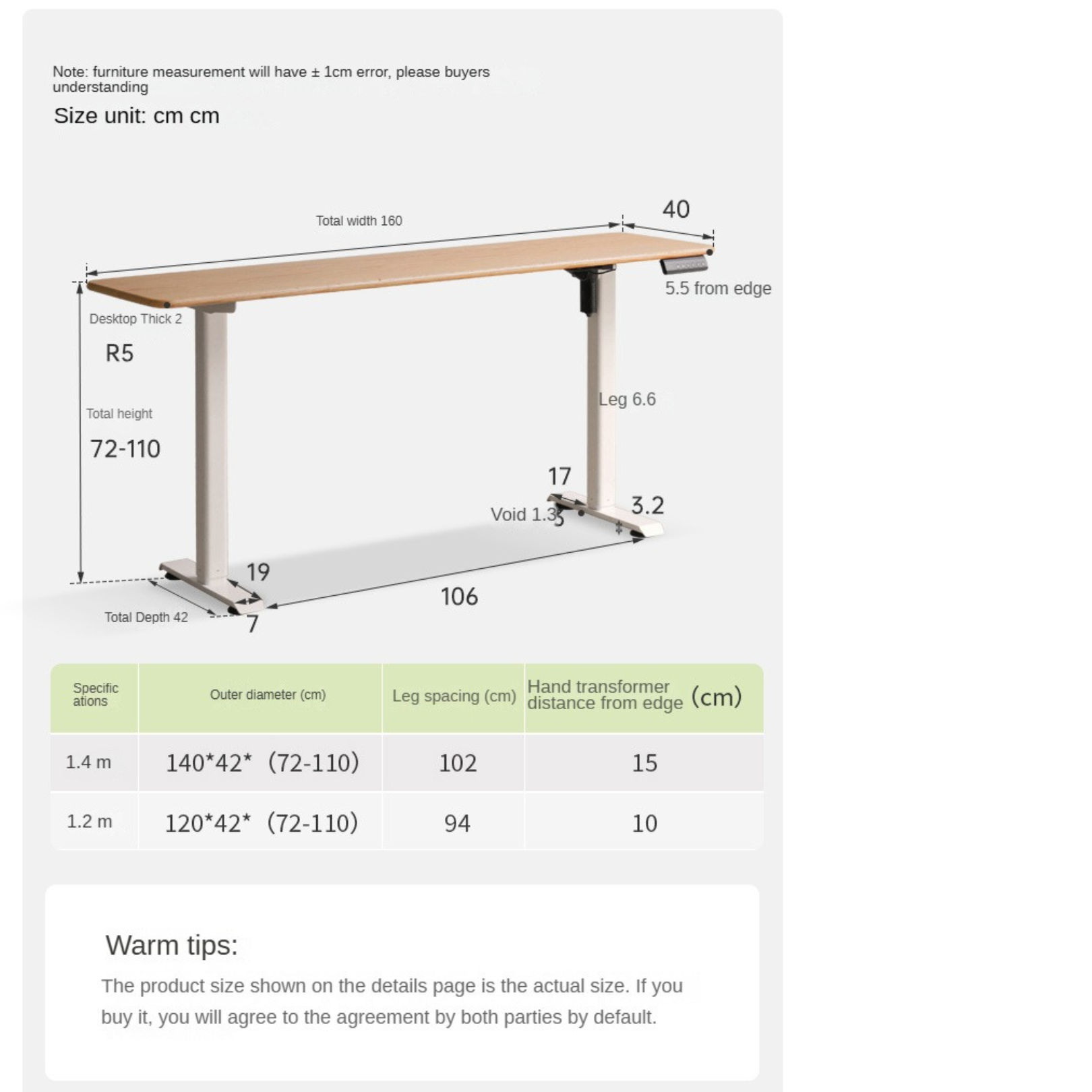 Oak Solid Wood Electric Lift Narrow Long Desk