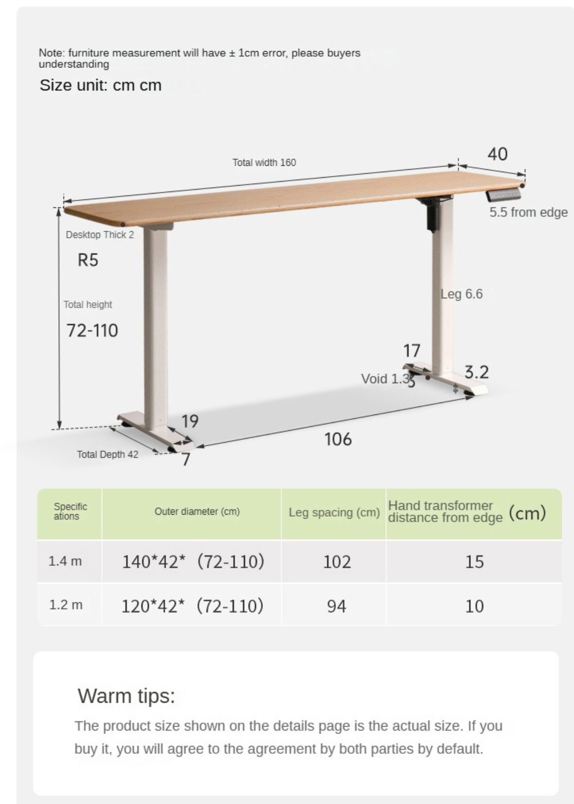 Oak Solid Wood Electric Lift Narrow Long Desk