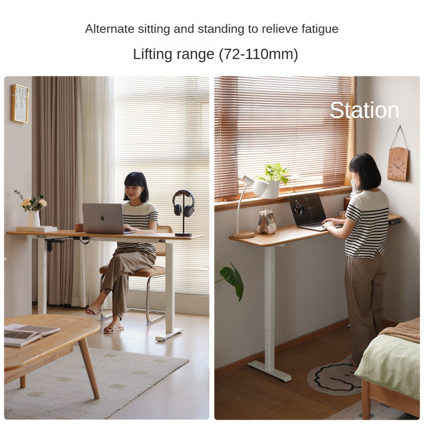 Oak Solid Wood Electric Lift Narrow Long Desk