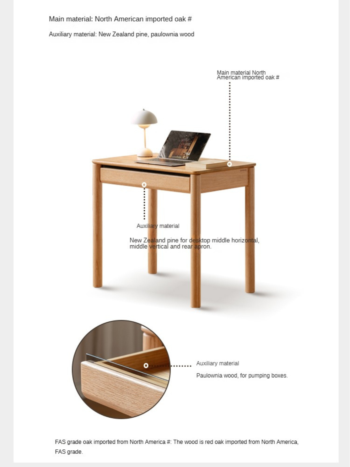 Oak Solid Wood Modern Writing Desk