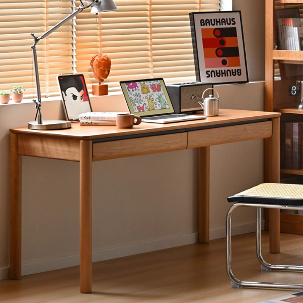 Cherry Solid Wood Retro Study Desk With Drawer