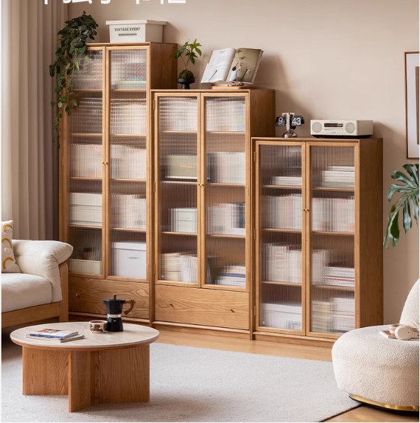 Ash solid wood modern glass floor cabinet.