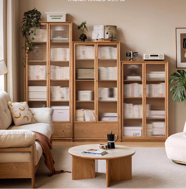 Ash solid wood modern glass floor cabinet.
