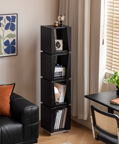 Oak solid wood floor-standing narrow bookshelf.