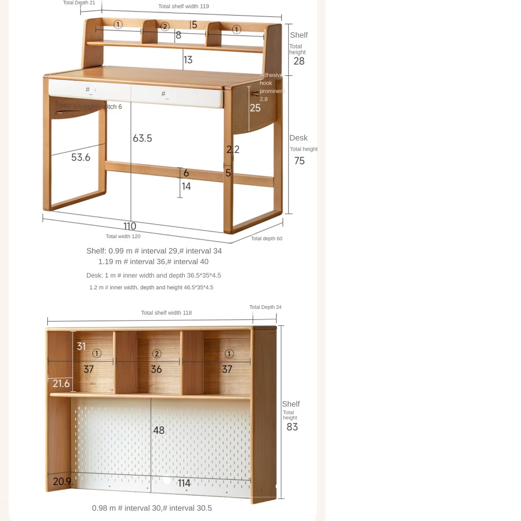 Beech Solid Wood Bookshelf Integrated Children's Desk.