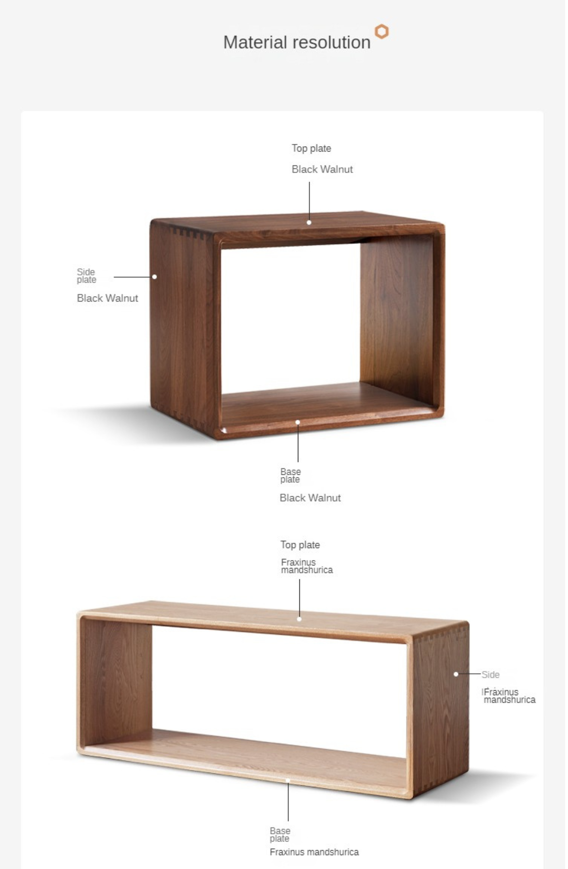 Black Walnut, Oak Solid Wood Small Combination Bookcase.