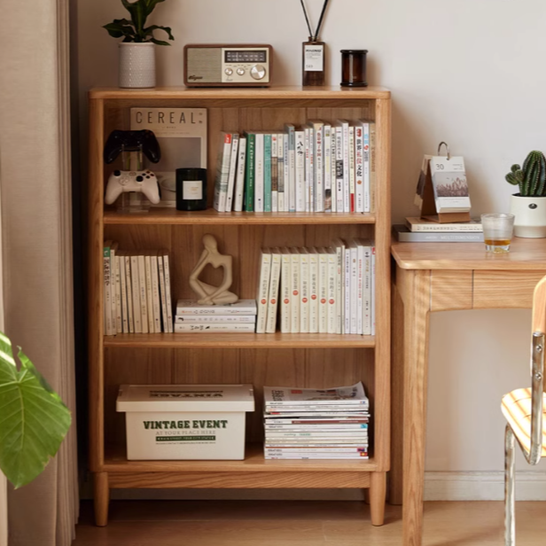 Oak Solid Wood, Solid Rubberwood Modern Open Grid Bookcase