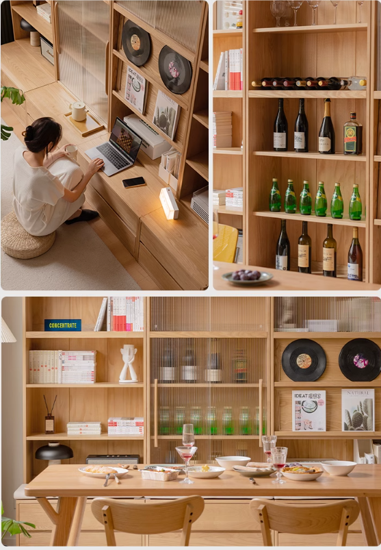 Ash, Oak Solid Wood Modern Combination Bookcase Integrated Card Seat