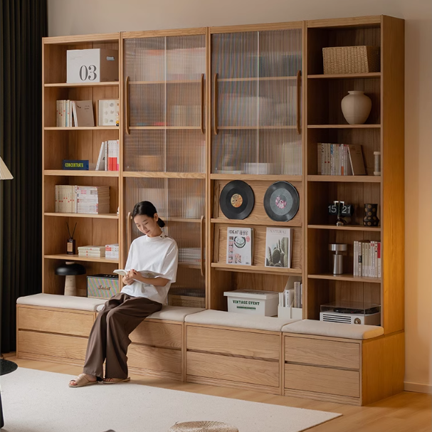 Ash, Oak Solid Wood Modern Combination Bookcase Integrated Card Seat