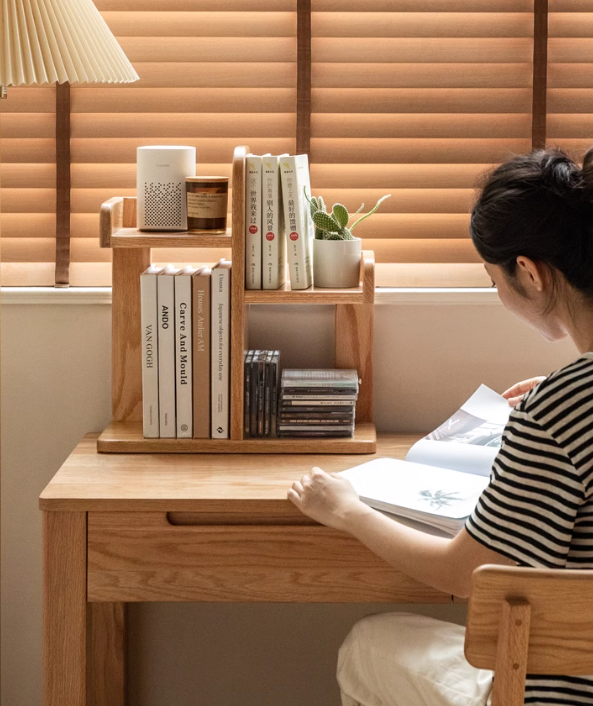 Oak, Solid RubberWood Desktop Multi-Layer Bookshelf