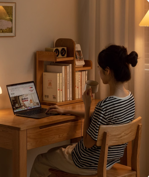 Oak, Solid RubberWood Desktop Multi-Layer Bookshelf