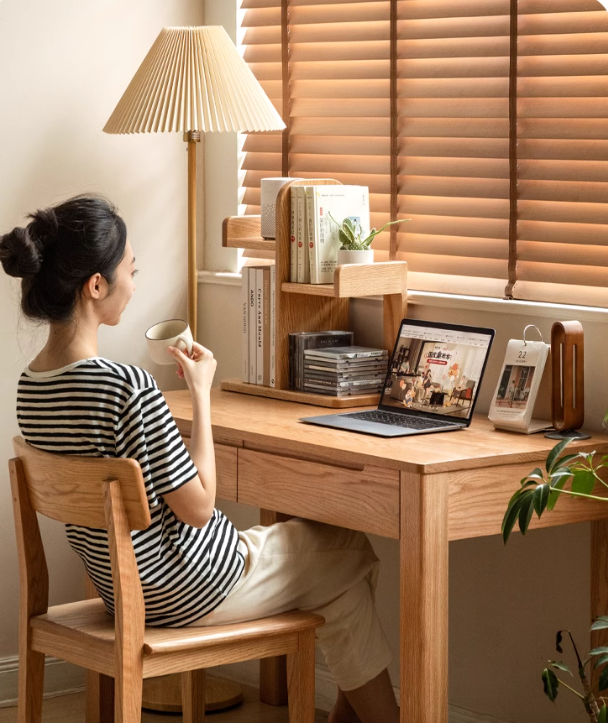 Oak, Solid RubberWood Desktop Multi-Layer Bookshelf