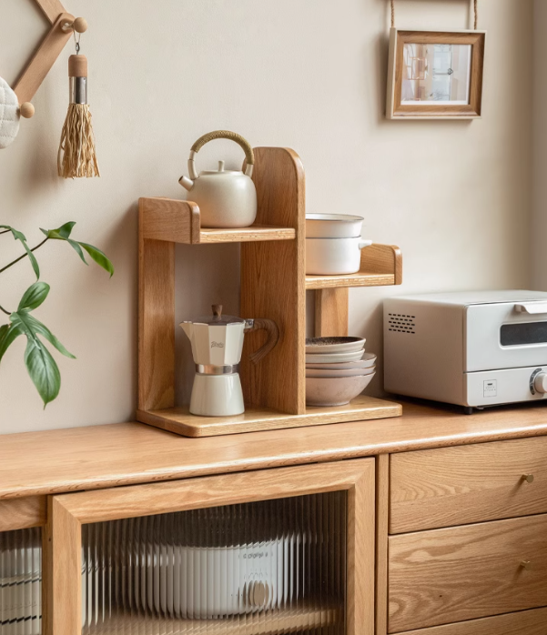 Oak, Solid RubberWood Desktop Multi-Layer Bookshelf