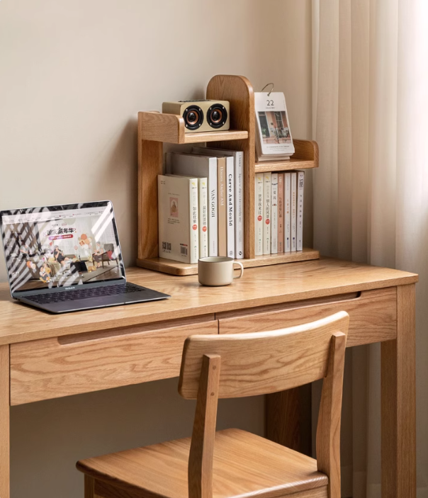 Oak, Solid RubberWood Desktop Multi-Layer Bookshelf