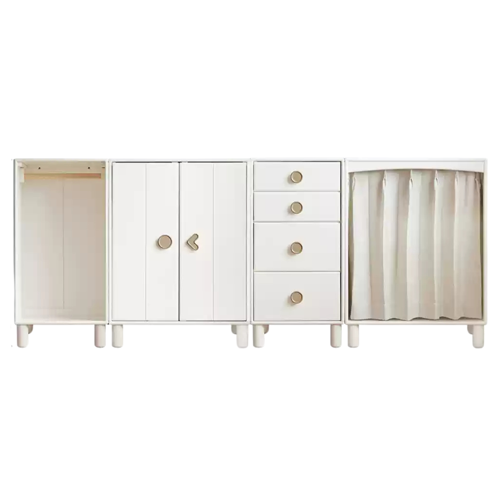 Rubber Solid Wood Children's Wardrobe Combination Storage Cabinet.
