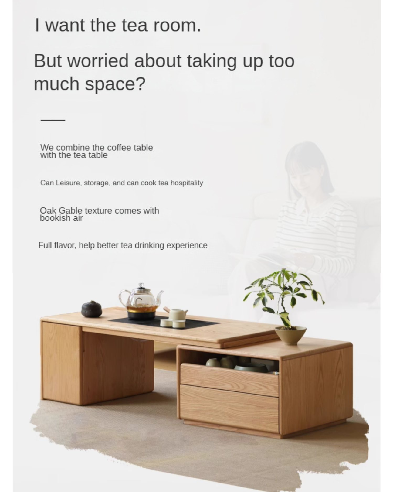 Oak Solid Wood Telescopic Modern Tea Table