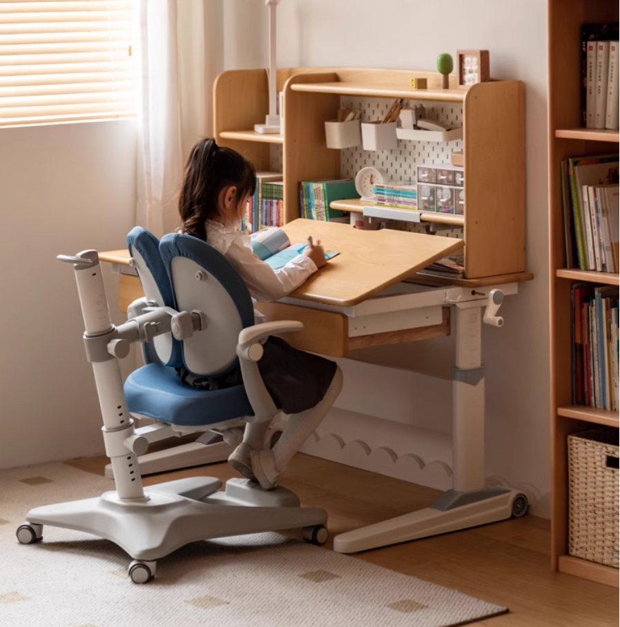 Beech Solid Wood Kids Raised and Lowered Study Table