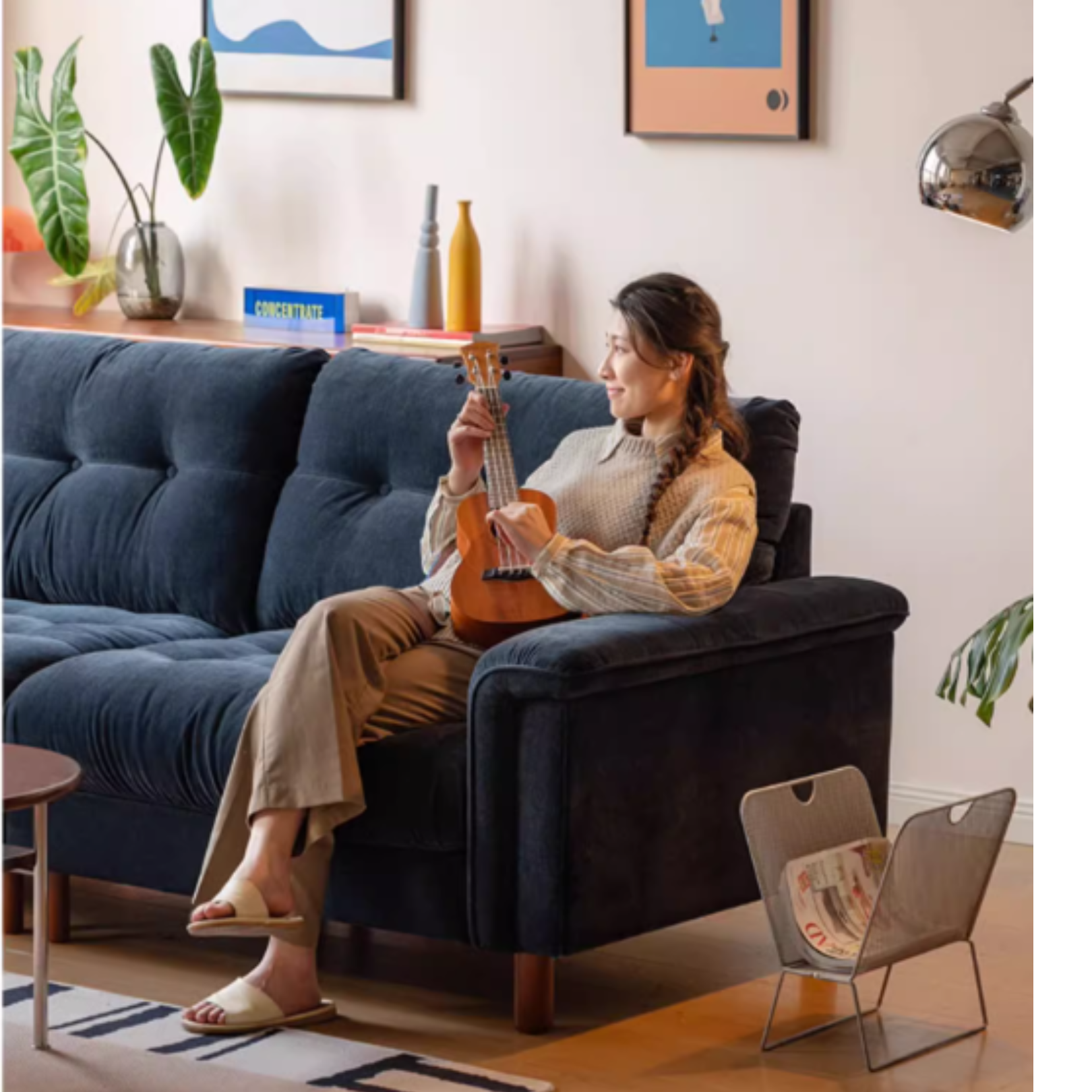 Fabric Chenille High Back Sofa Retro.