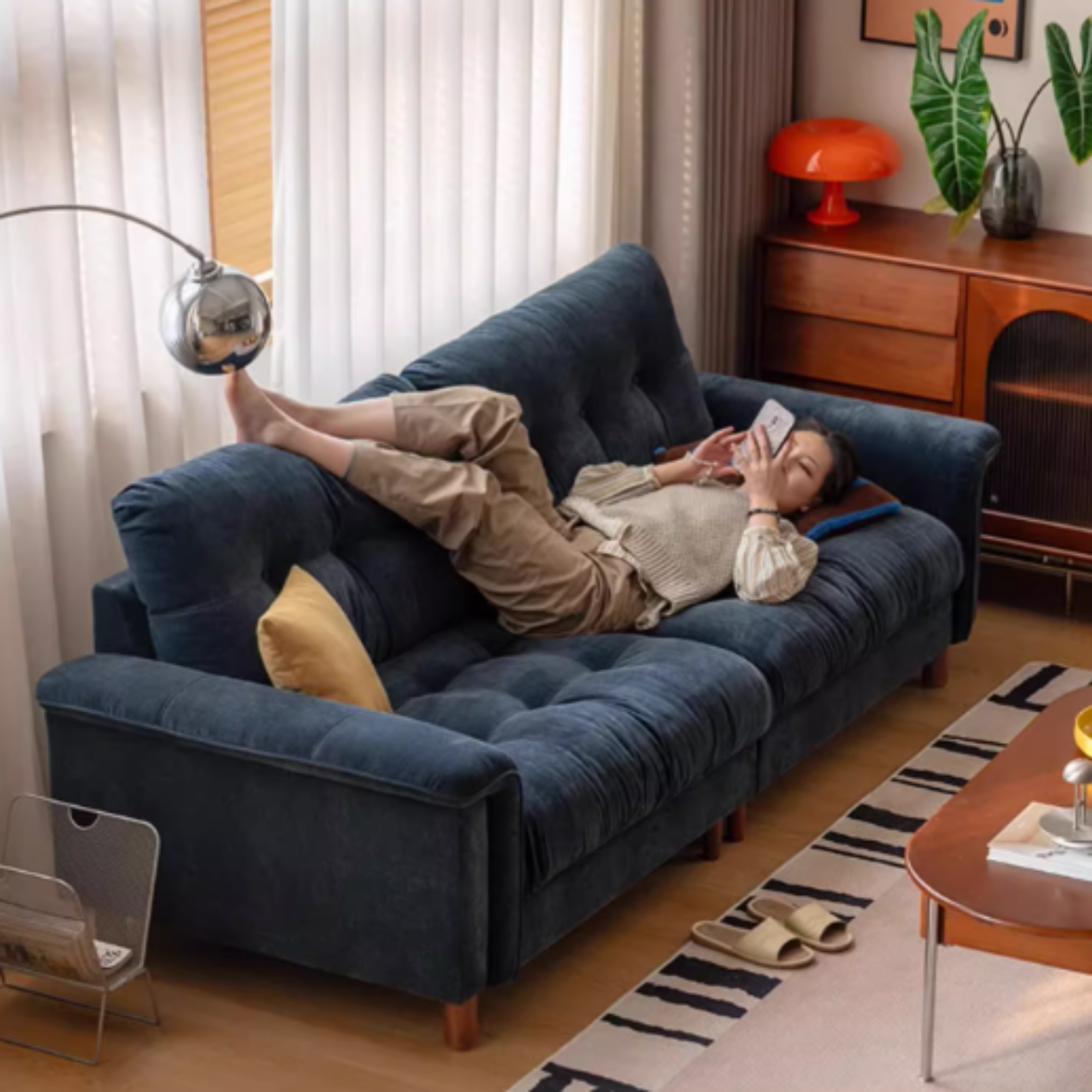 Fabric Chenille High Back Sofa Retro.