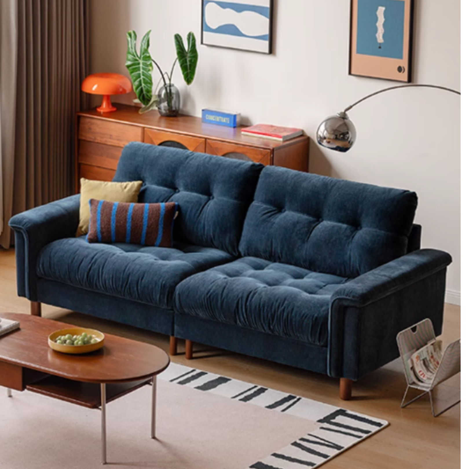 Fabric Chenille High Back Sofa Retro.