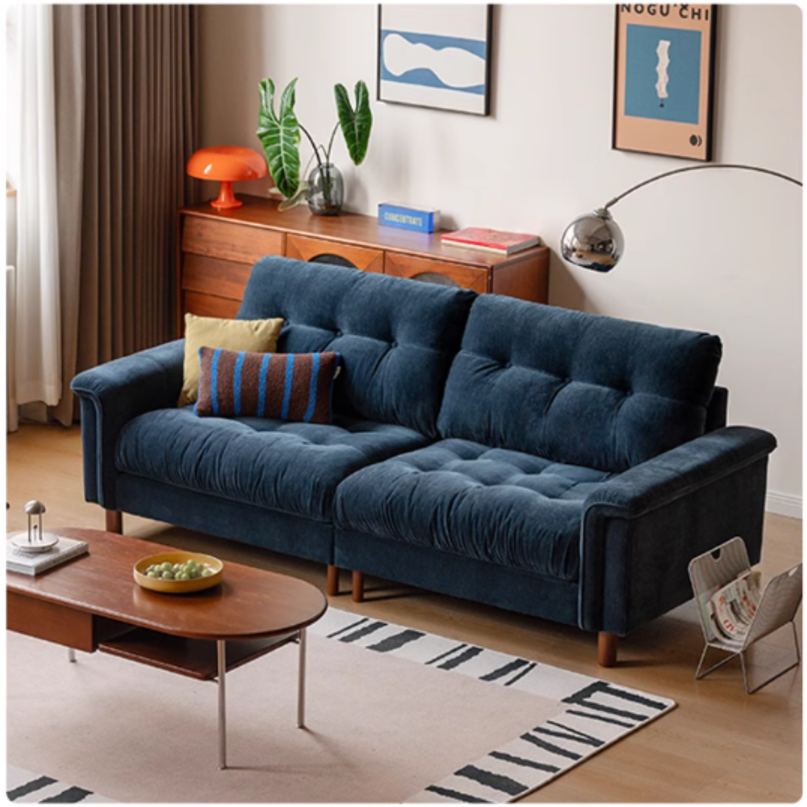 Fabric Chenille High Back Sofa Retro.