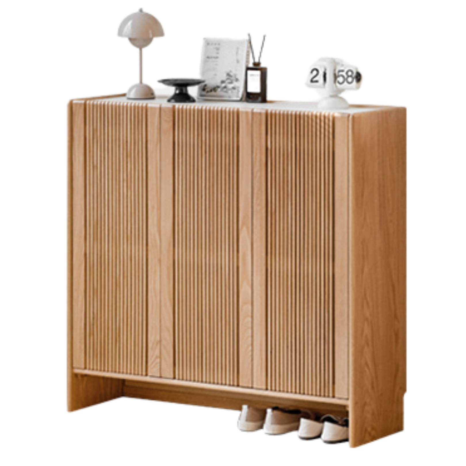 Oak Solid Wood Modern Simple Rock Plate Shoe Cabinet.