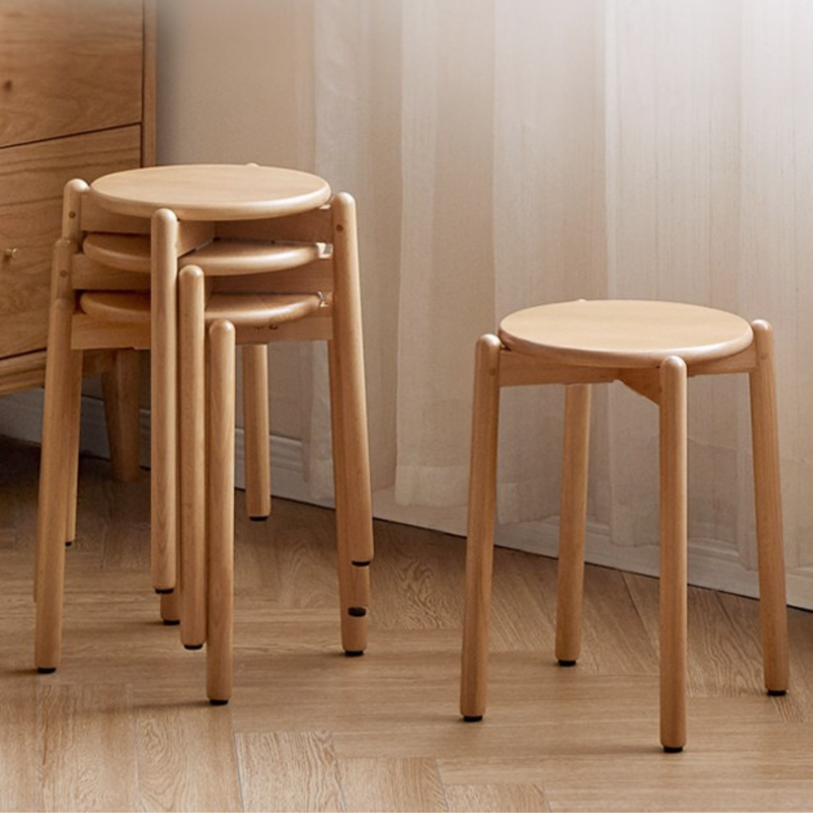 Beech Solid Wood Stackable Stools