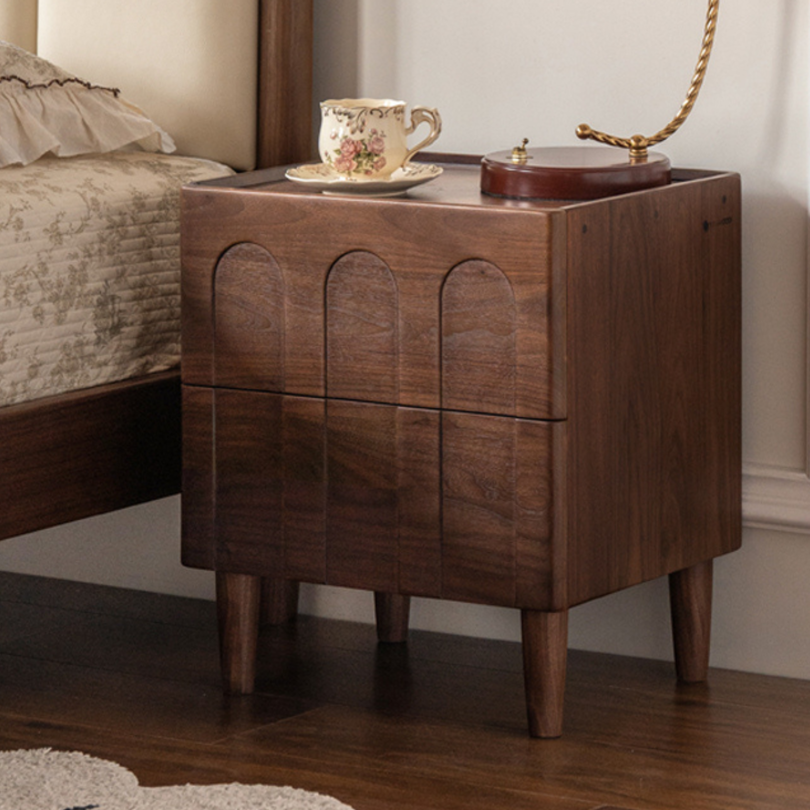 Black Walnut Solid Wood Modern Simple Nightstand.
