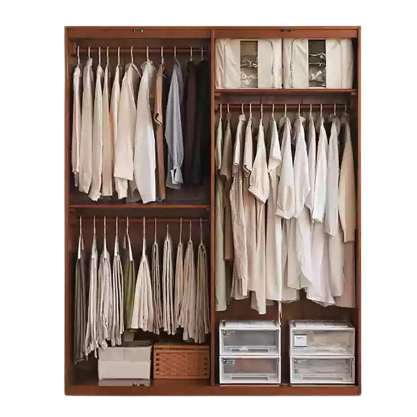 Poplar Solid Wood Double Door Wardrobe.