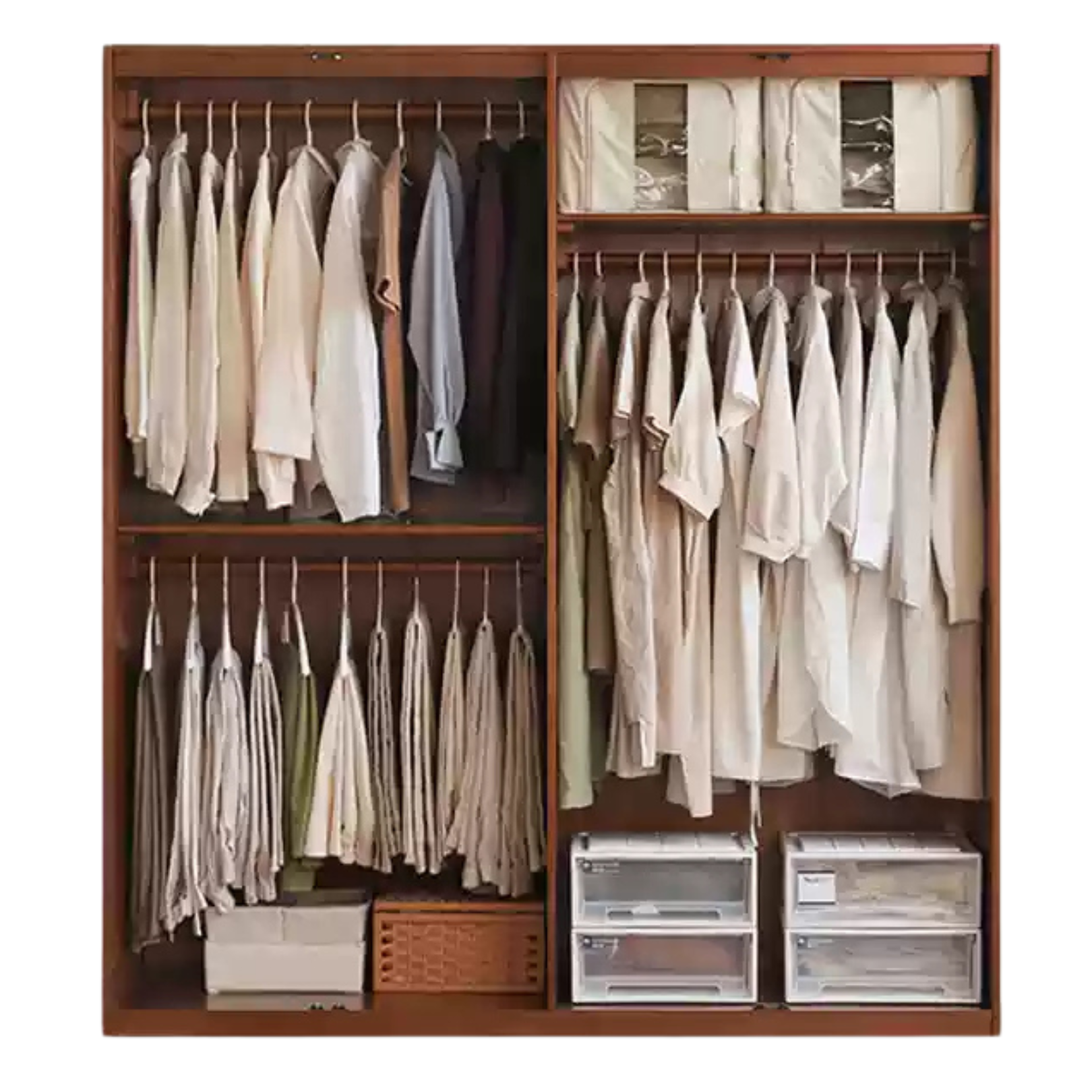 Poplar Solid Wood Double Door Wardrobe.