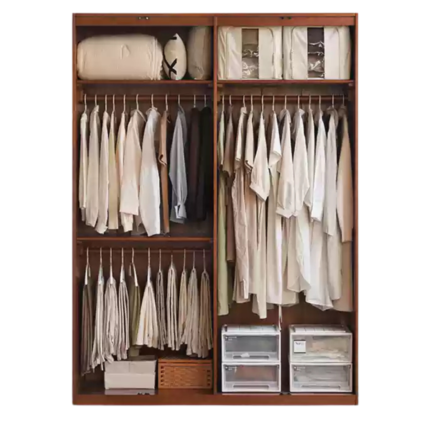 Poplar Solid Wood Double Door Wardrobe.
