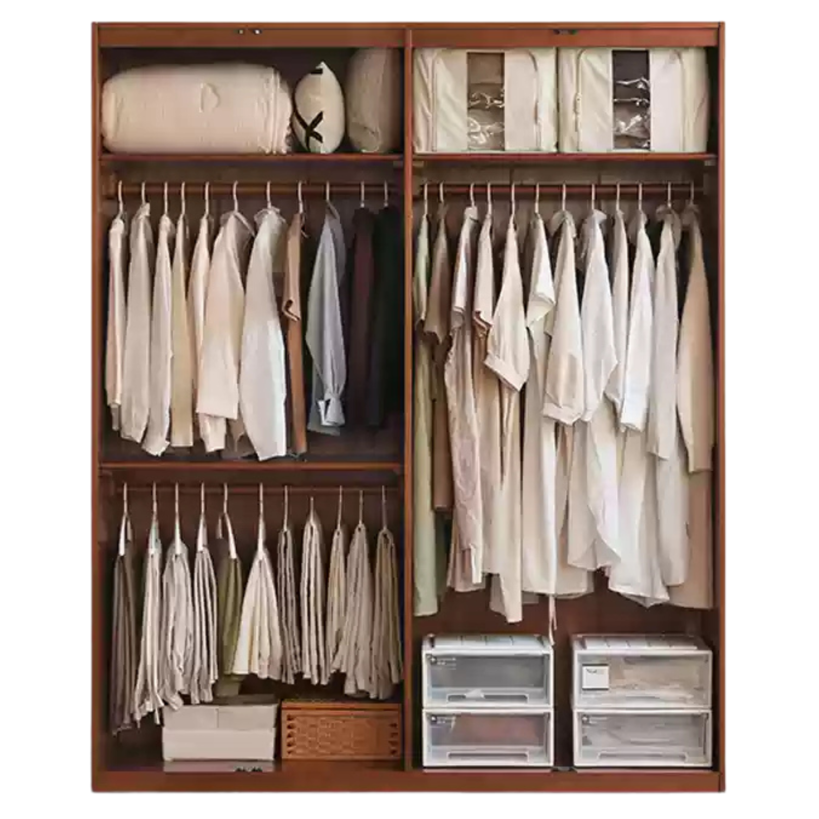 Poplar Solid Wood Double Door Wardrobe.