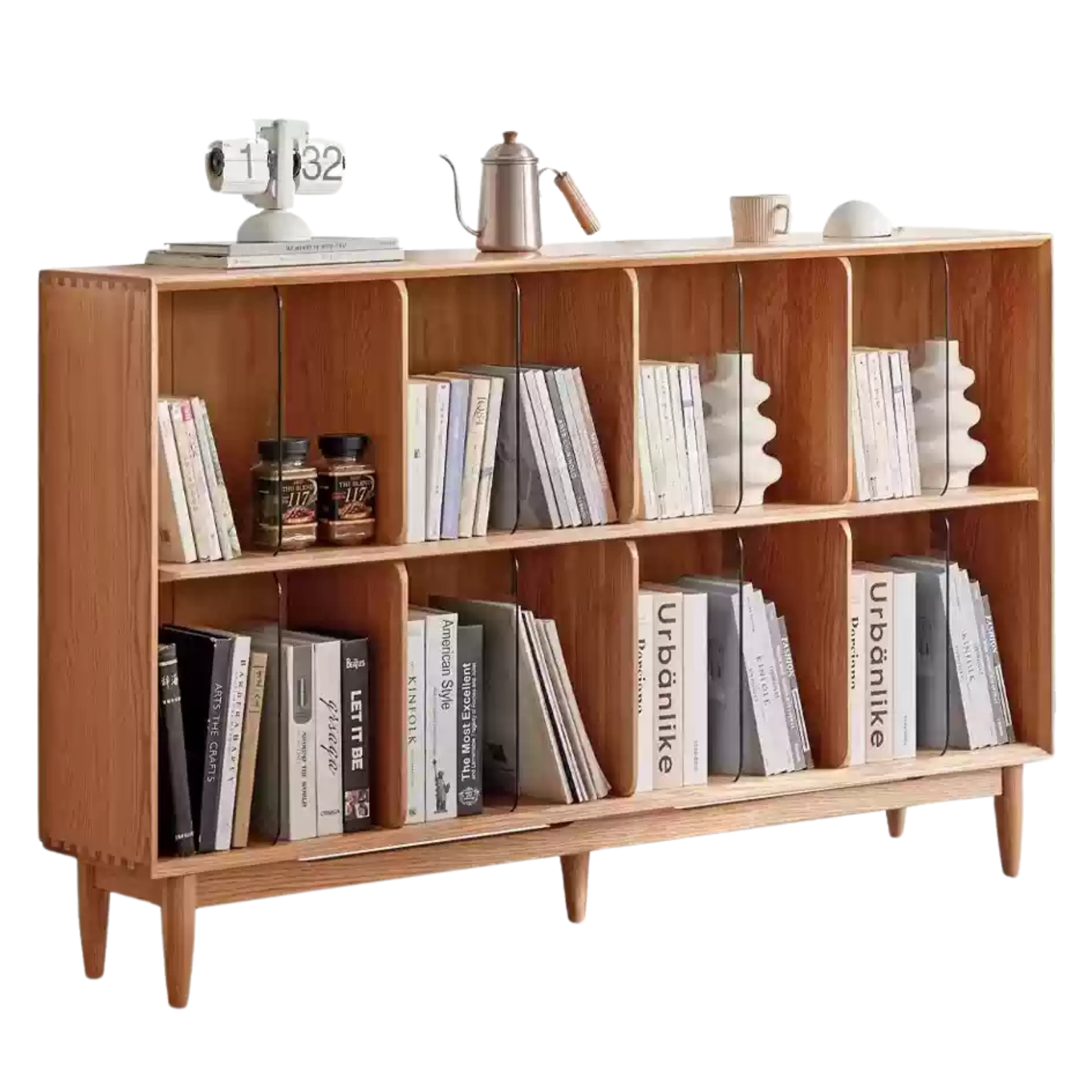 Oak, Ash Solid Wood Integrated Display Bookcase.