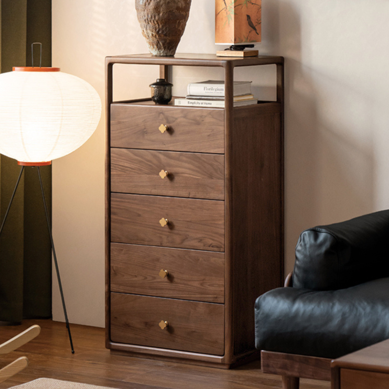 Black Walnut, Oak Solid Wood Storage Cabinet.